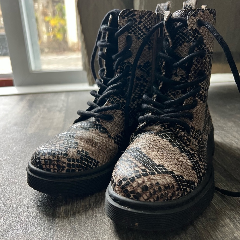 Snakeskin Lace-Up Boots